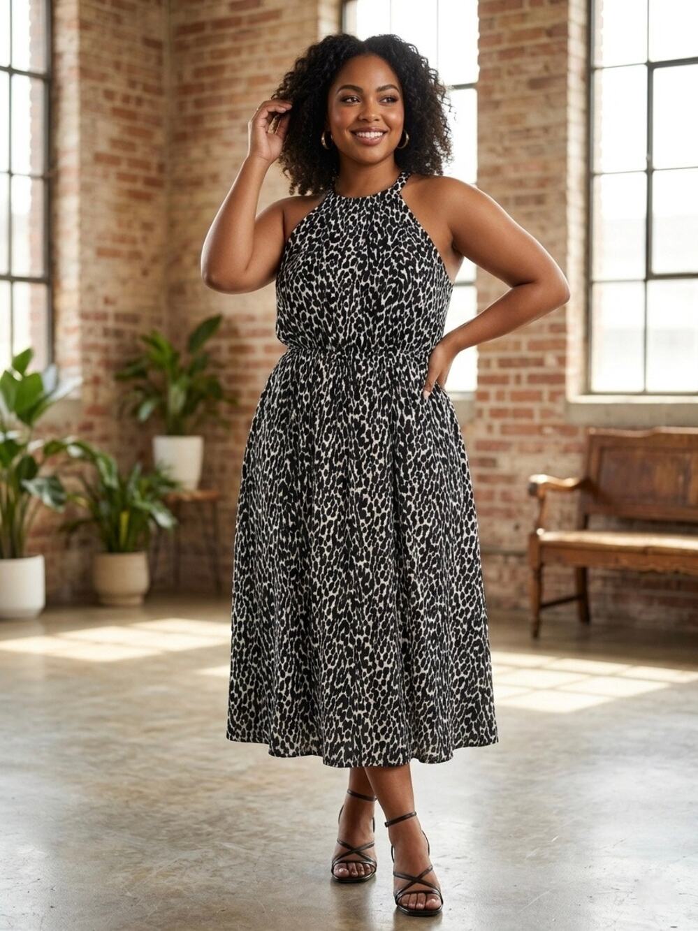 Torrid Leopard Print Smocked Halter Midi Dress Retro Chic Plus Size 00